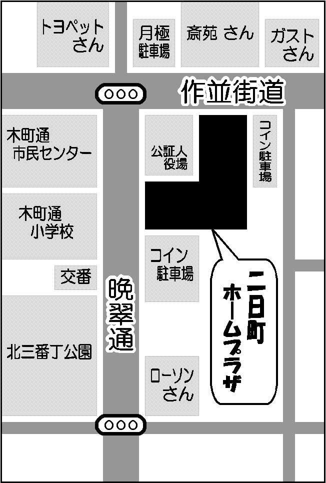 ビル周辺、入口